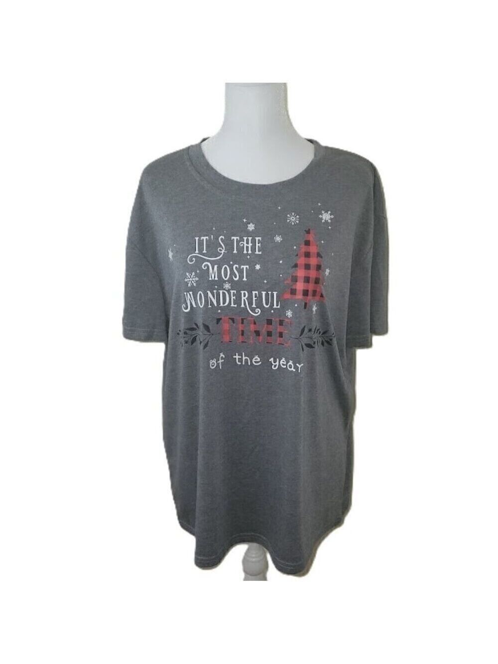 Merry Christmas 2 Short Sleeve T-Shirt Gray & Green Xmas Women's Size XL - Picture 2 of 16